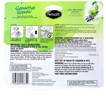 Renuzit Pure White Pear Lavender Air Freshener (3 x Refills) Fits Airwick/Glade