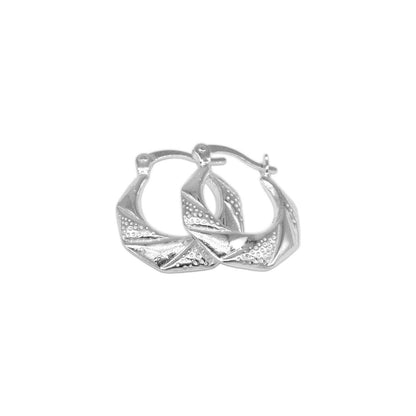Genuine 925 Sterling Silver Creole Style Hoop Earrings (Hexagon)