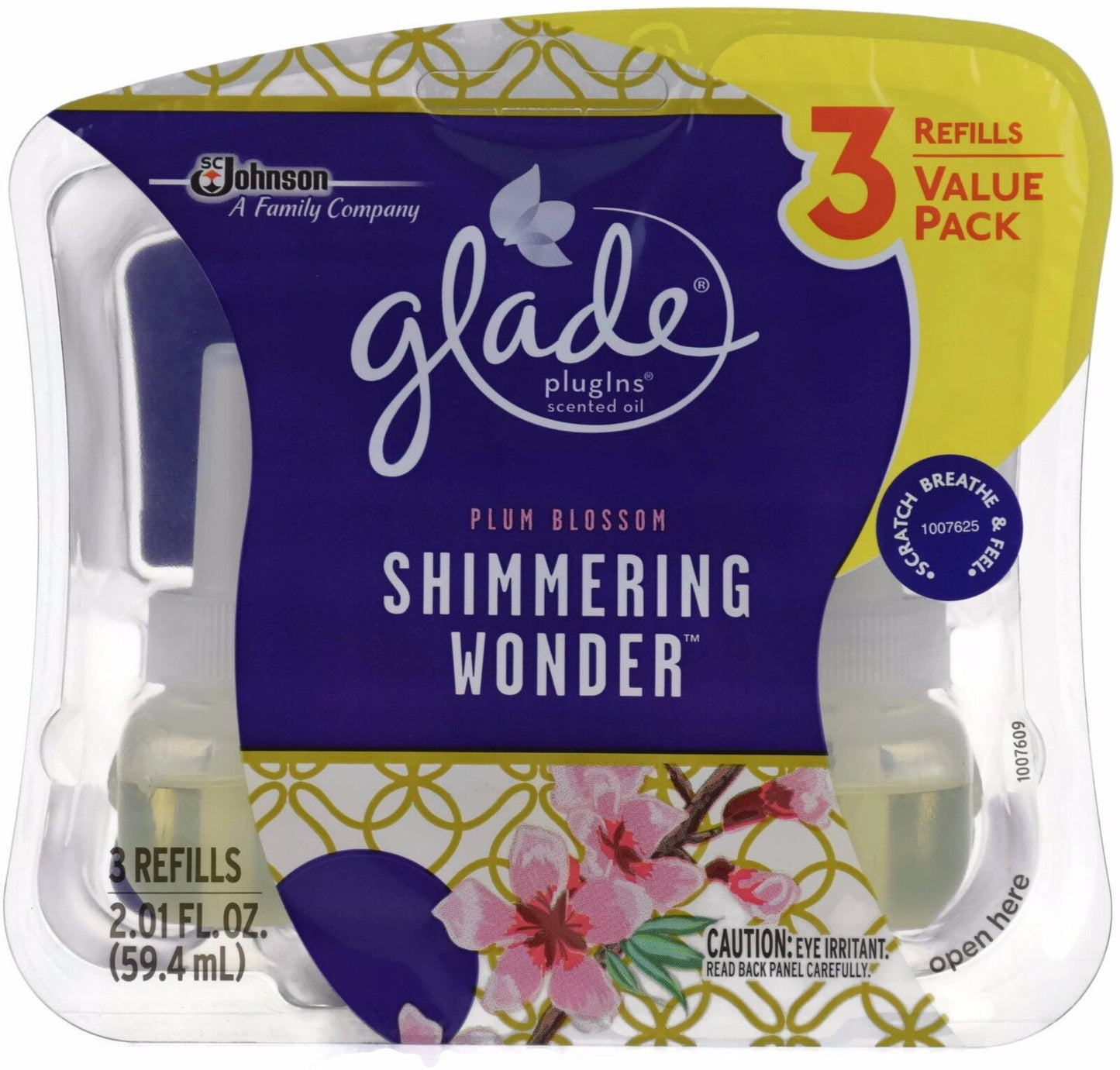 3x Glade Essential Plum Blossom Shimmering Wonder Scented Oil Plug In Refills