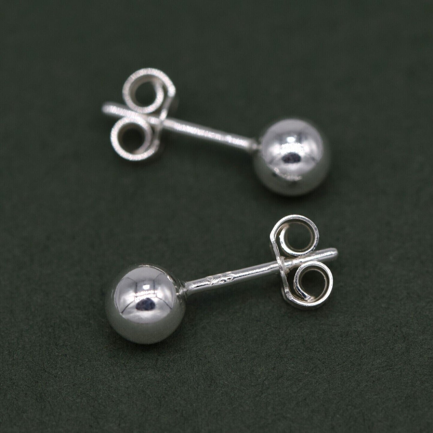 Genuine 925 Sterling Silver 5mm Plain Polished Ball Studs/Earrings