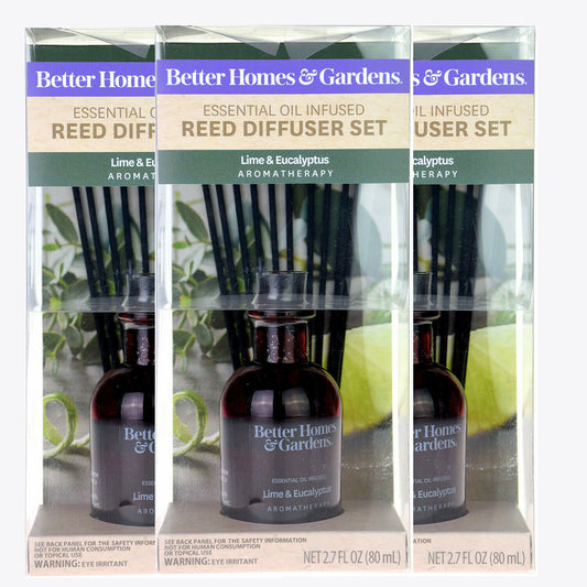 3x Better Homes & Gardens Lime & Eucalyptus Oil Rattan Reed Diffuser 80ml