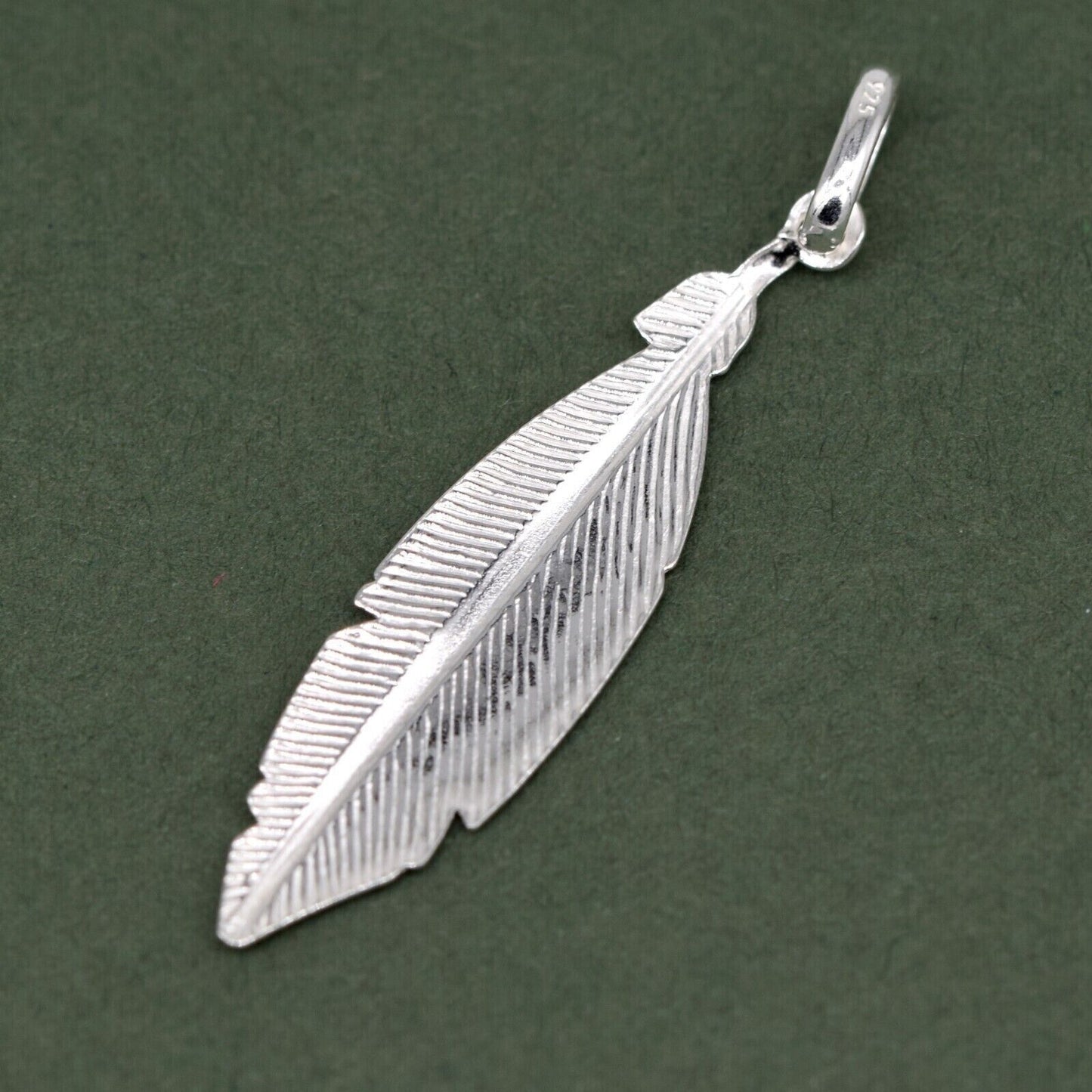 Genuine 925 Sterling Silver Feather Pendant Accessory