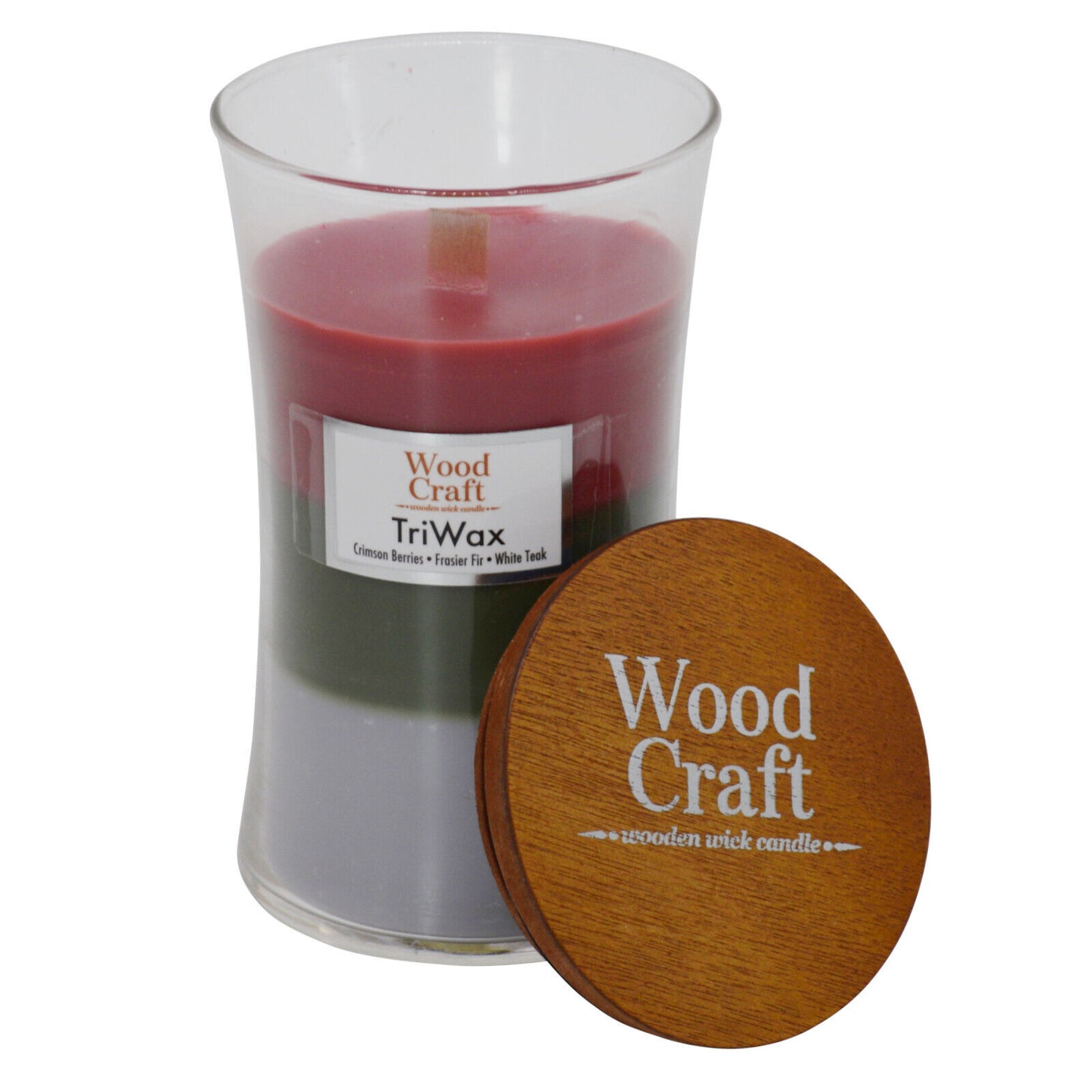 3x Woodcraft Large Hourglass Crackling Wooden Wick Scented Candle 595g/145 Hour