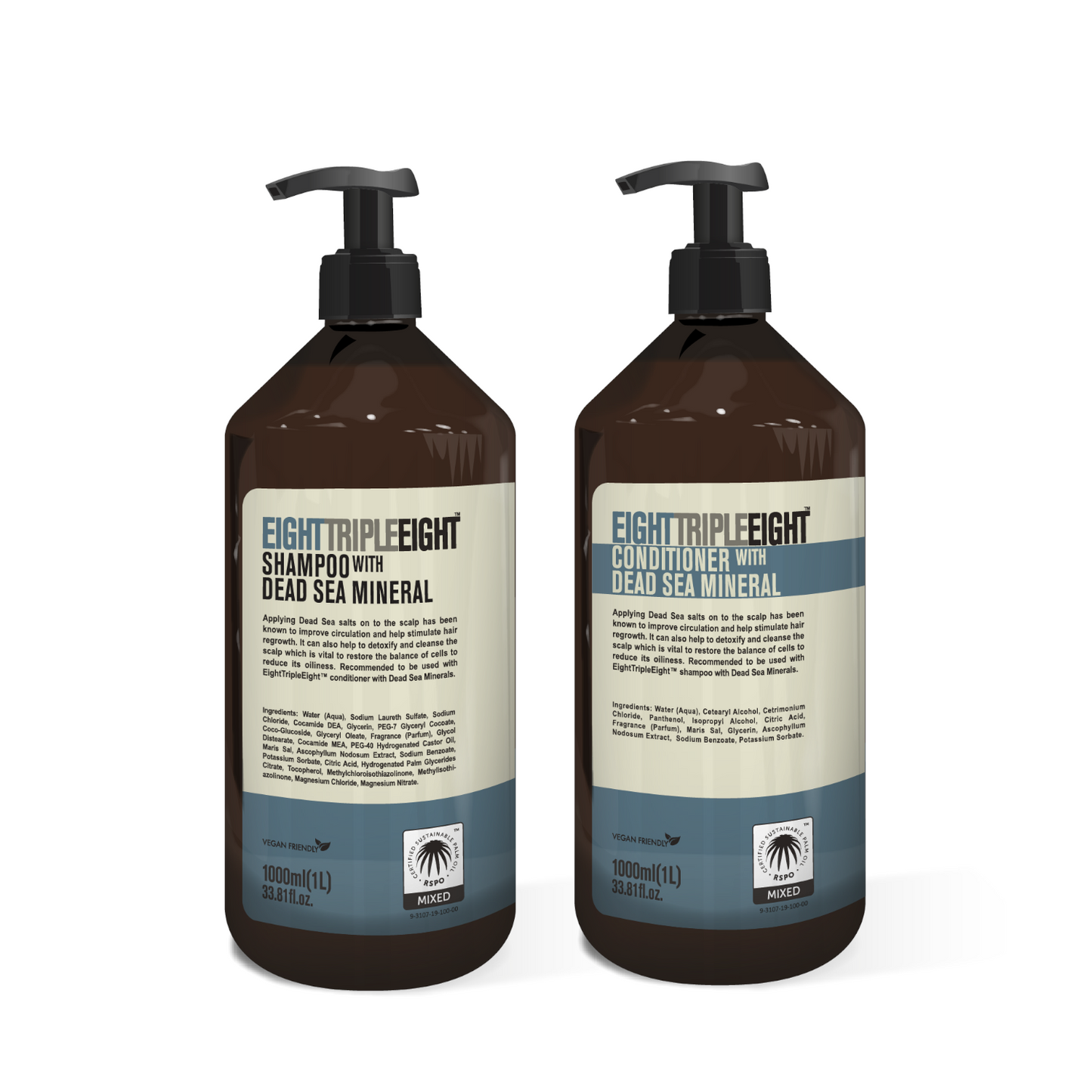 EightTripleEight Dead Sea Mineral Hair Care Set- 1L Shampoo & 1L Conditioner