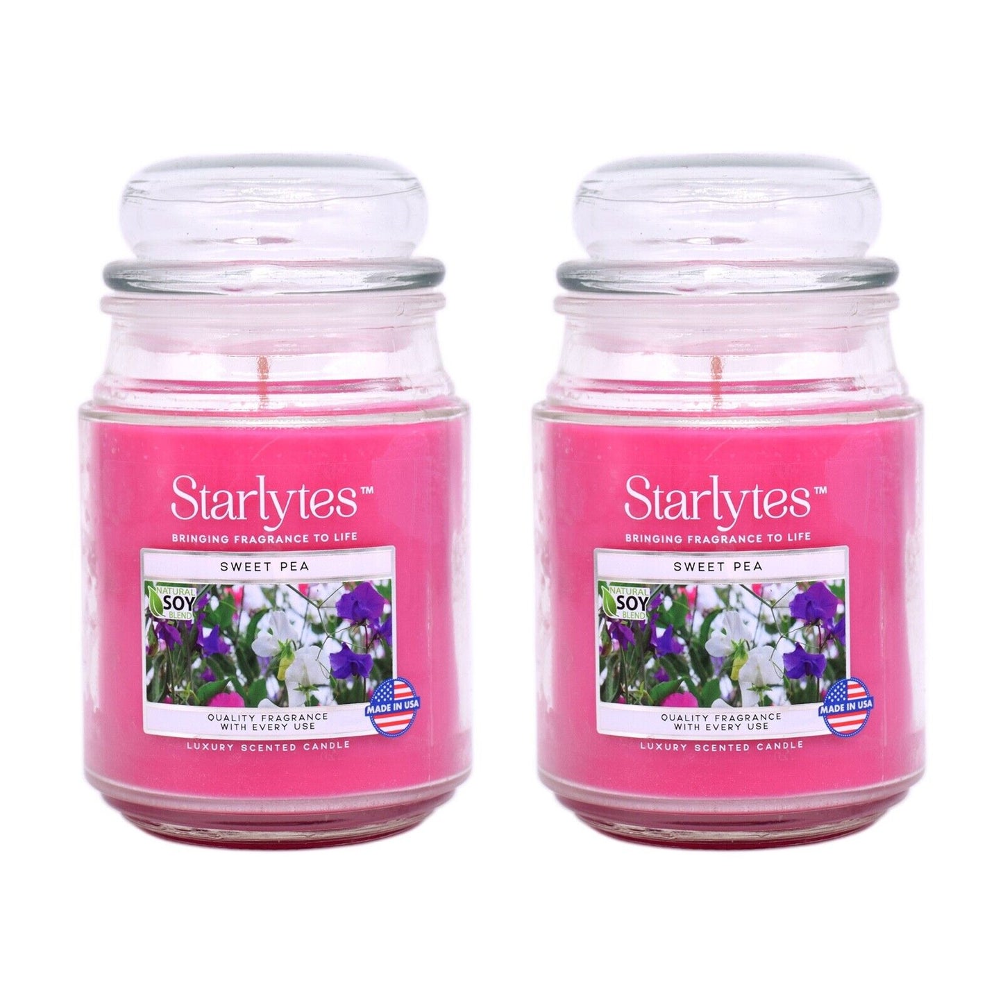 2x Starlytes Sweet Pea Luxury Scented Candle 510g 125hr Burn Time