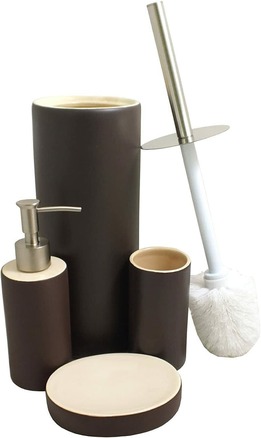 Matt Chocolate Bathroom Accessories Set Toilet Brush Beaker Soap Dish Dispenser