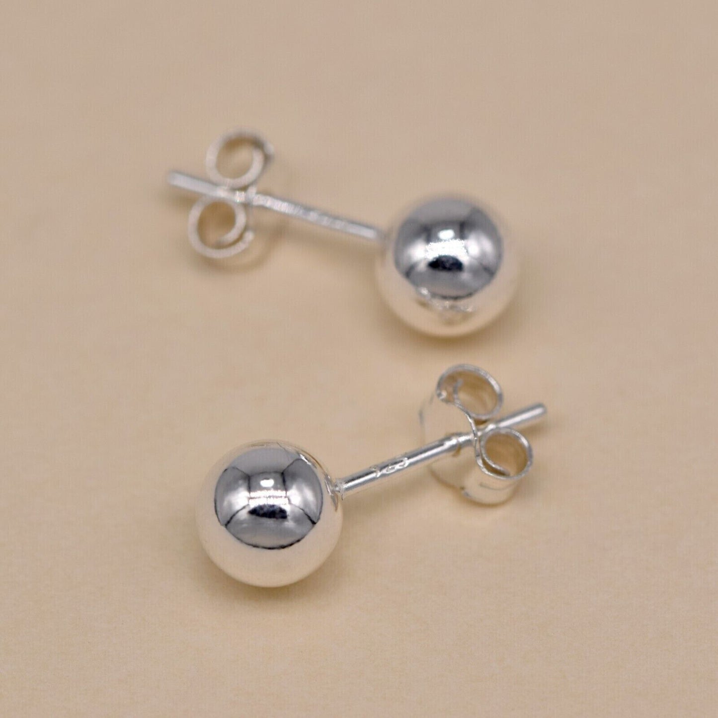 Genuine 925 Sterling Silver 6mm Plain Polished Ball Studs/Earrings