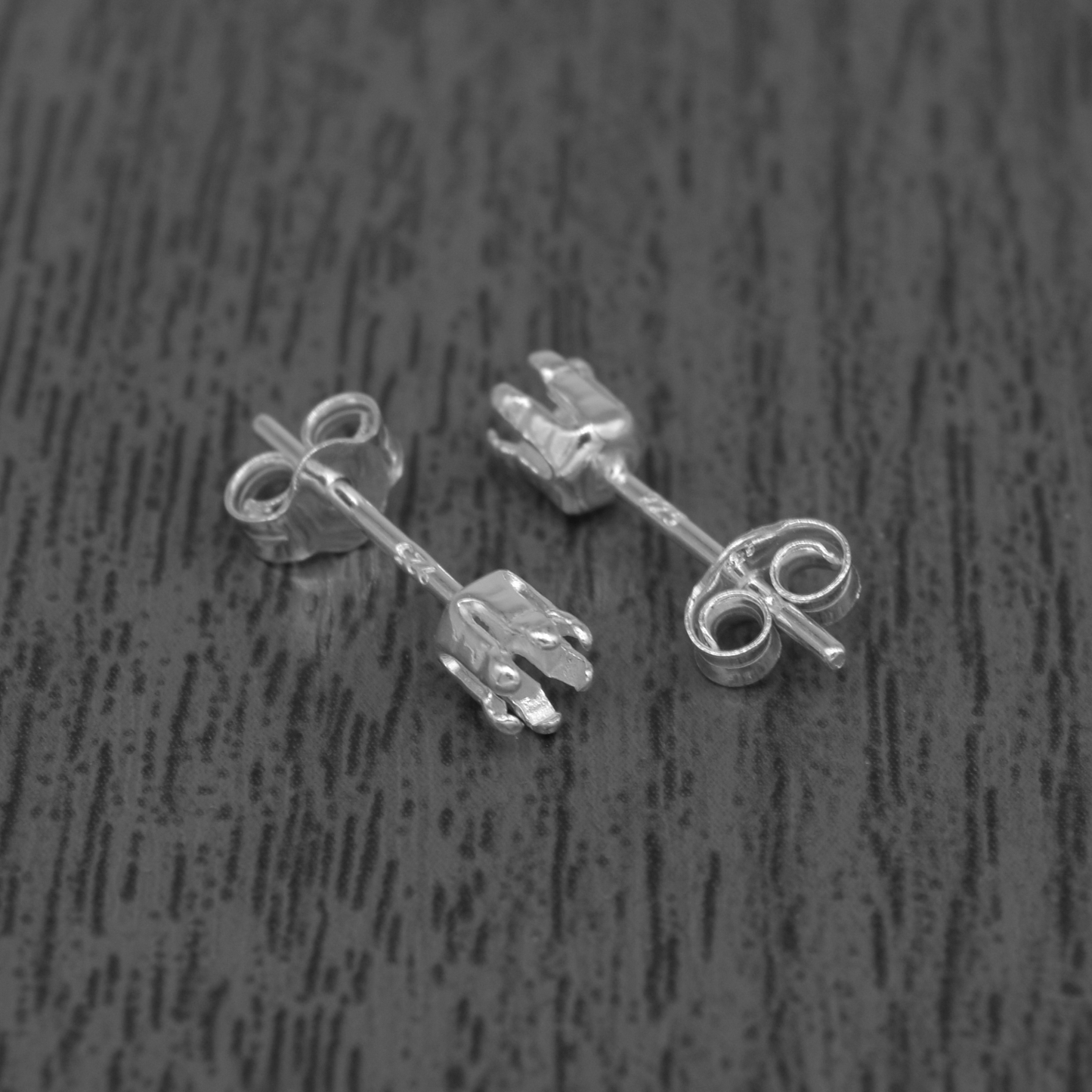 Genuine 925 Sterling Silver 4mm Claw Studs With Stud Scrolls