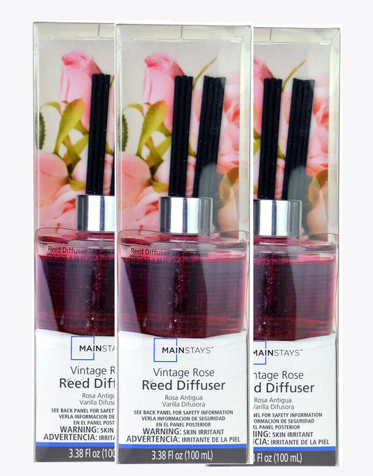 3x Mainstays Vintage Rose Premium Quality Oil Rattan Reed Diffuser 100ml