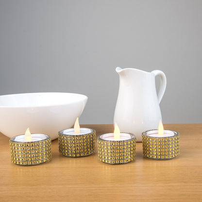 Pack of 4 - Decorative Gold Diamante Jewelled Tea light Candle Holders