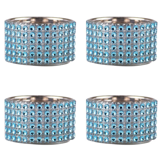 Pack of 4 - Decorative Blue Diamante Jewelled Tealight Candle Holders