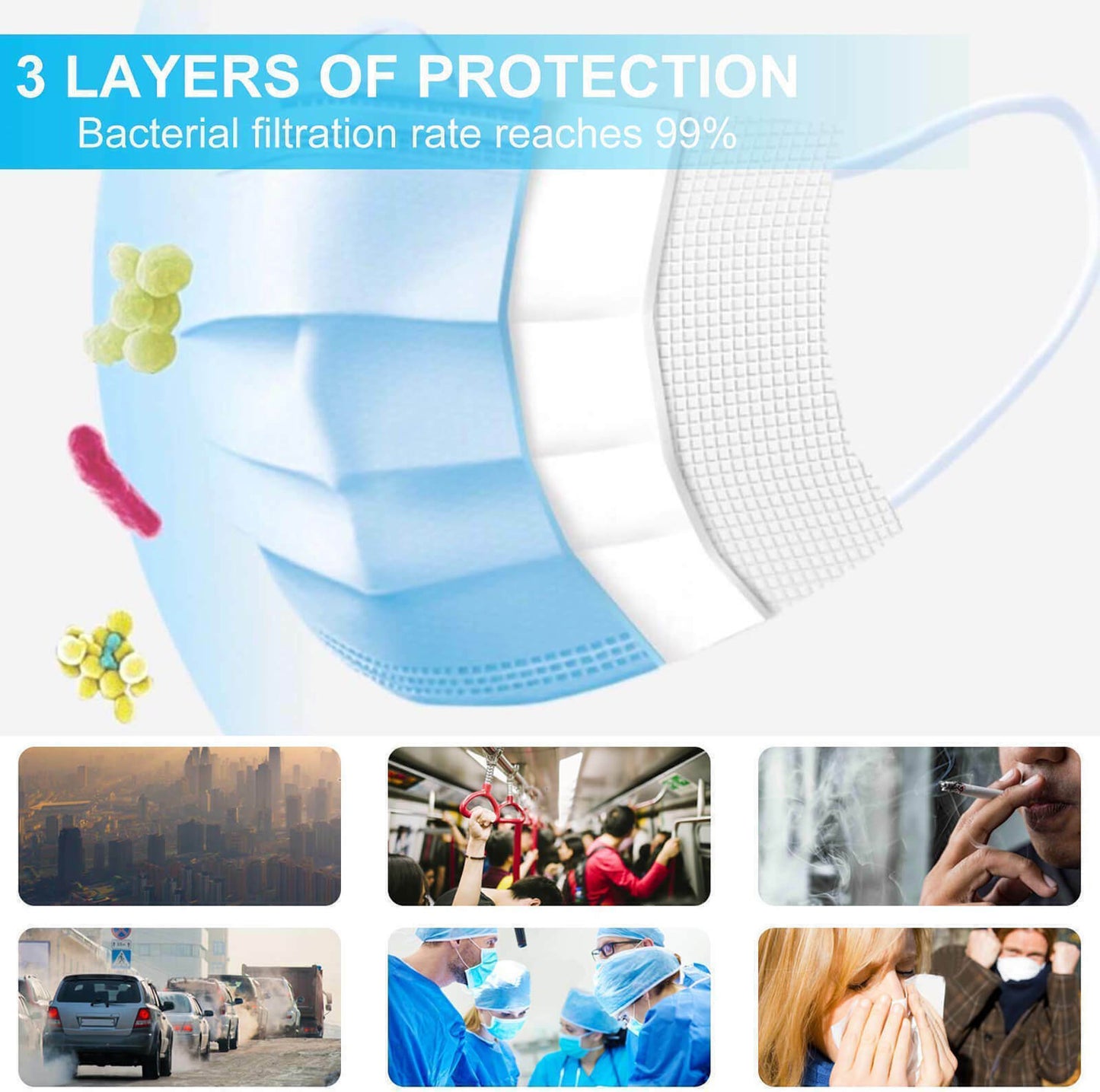 10 x 3 Ply Face Mask Disposable Blue Face Guard Cover Face Masks Respiration