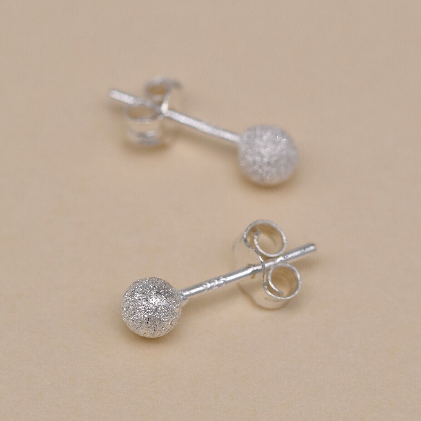 Genuine 925 Sterling Silver 4mm Frosted Ball Studs/Earrings