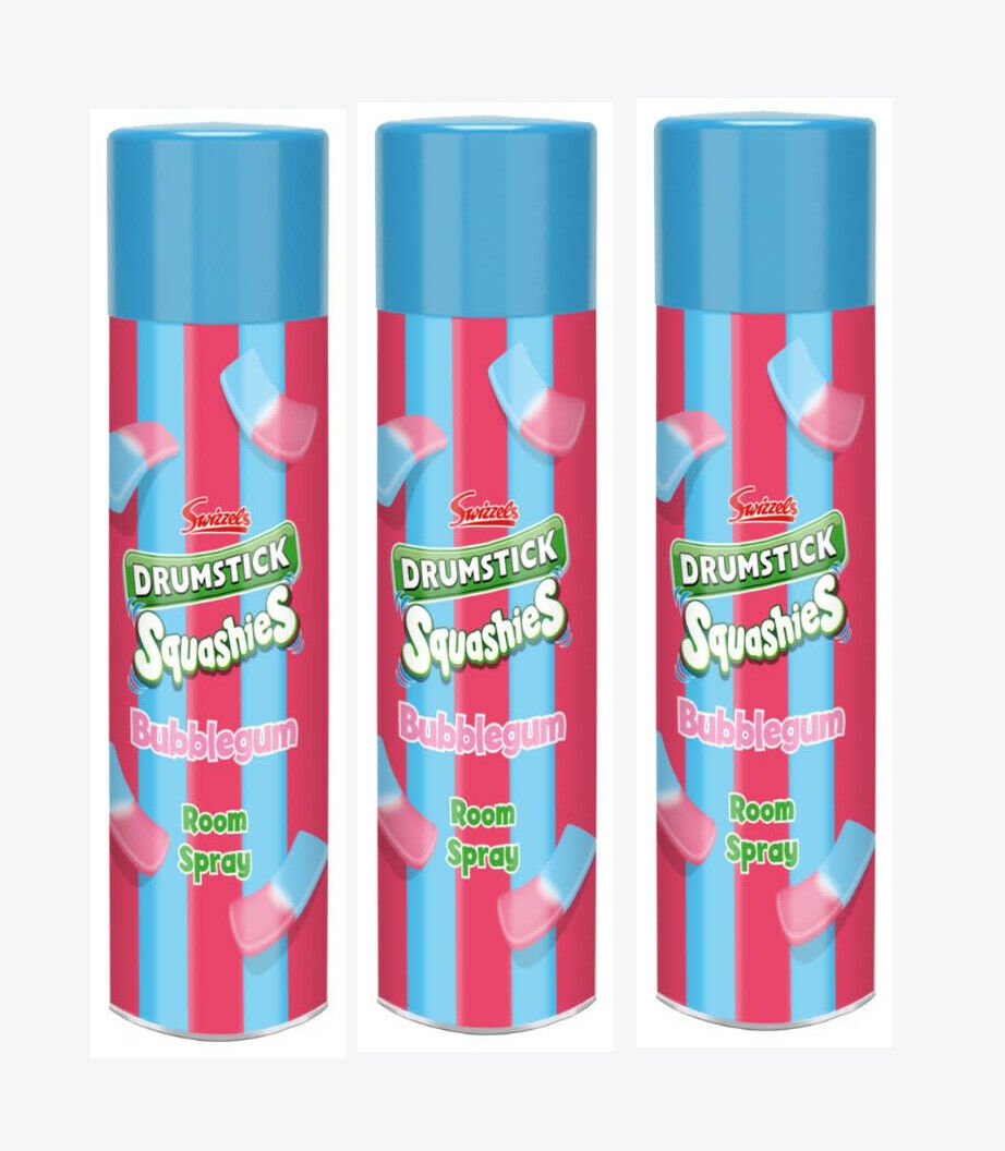 3 x SWIZZELS DRUMSTICK SQUASHIES BUBBLEGUM AIR FRESHENER ROOM SPRAY 300ml