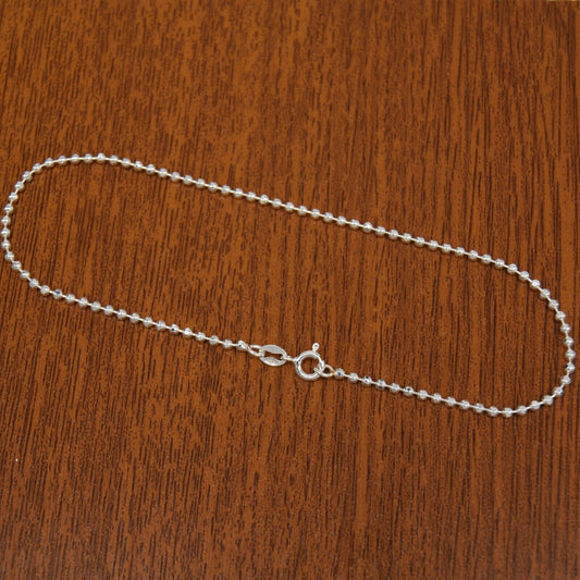 Genuine 925 Sterling Silver Diamond-Cut Ball Bead Anklet