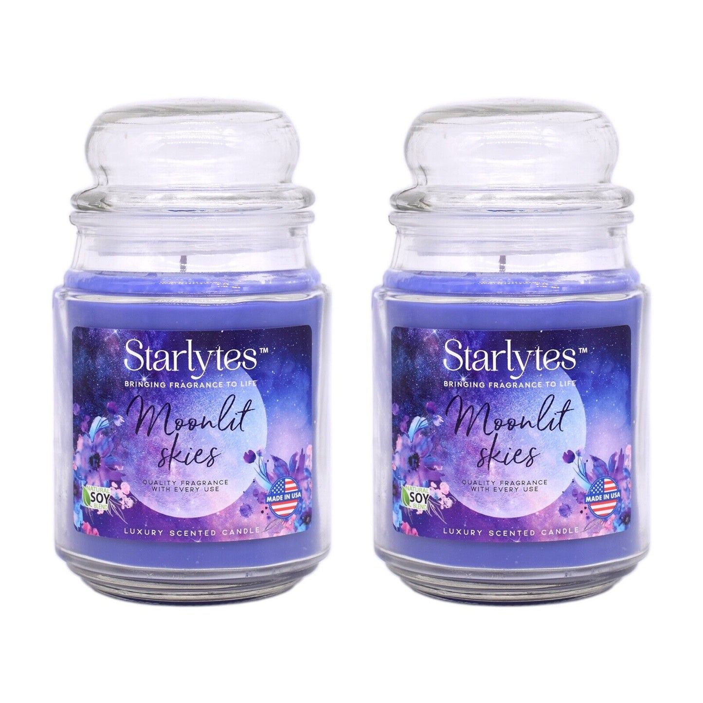 2x Starlytes Moonlit Skies Luxury Scented Candle 510g 125hr Burn Time