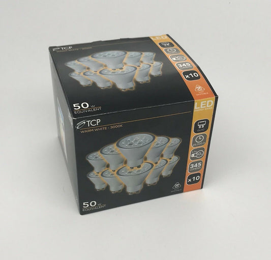 TCP GU10 345lm 4.1 W 50W Warm White 3000K SILVER FINISH Spotlight Bulbs 10 Pack