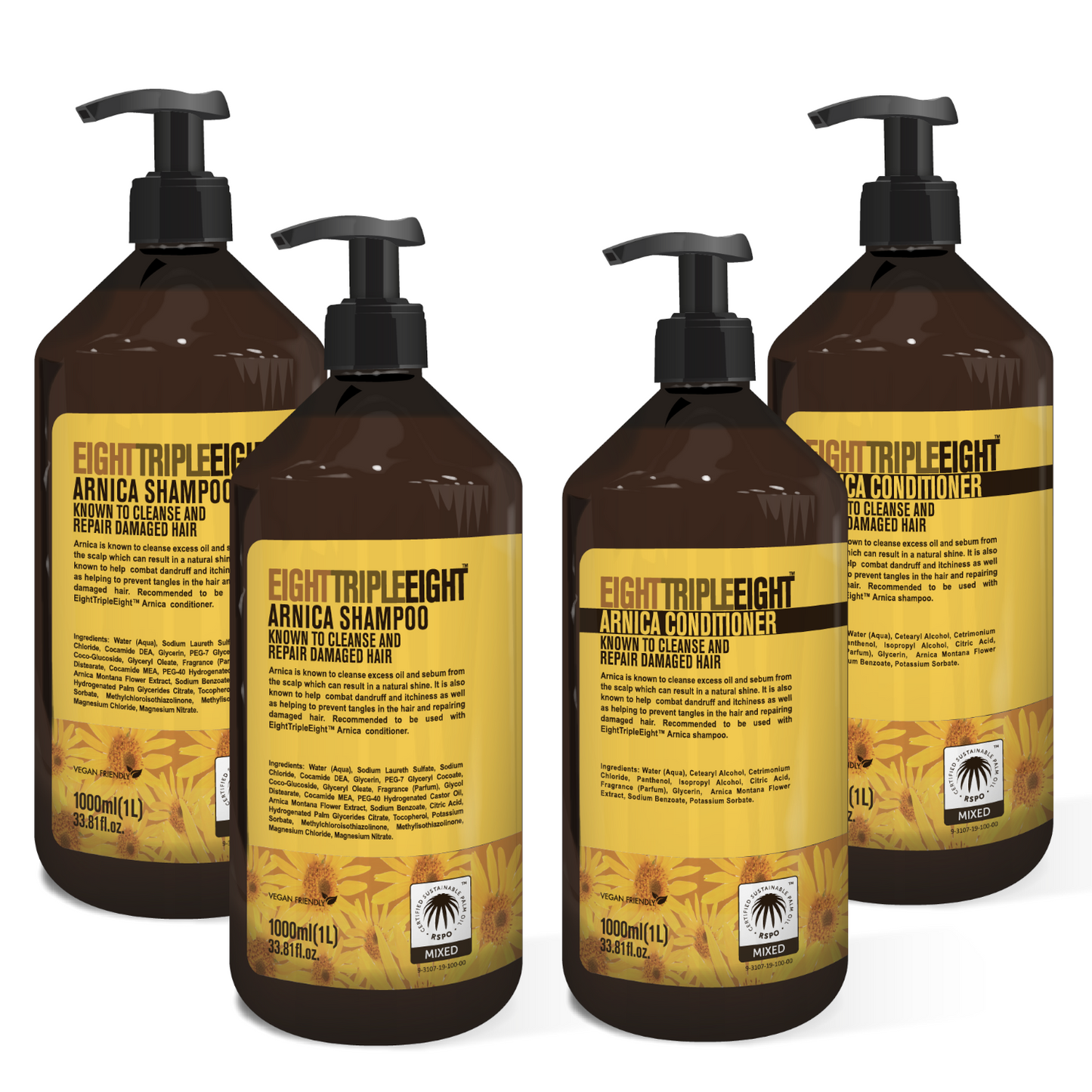 EightTripleEight Arnica Hair Care Set 2x Shampoo & 2x Conditioner 1L