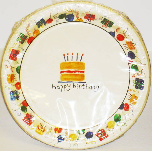 8x Duni "Happy Birthday" Print Disposable Paper Plates