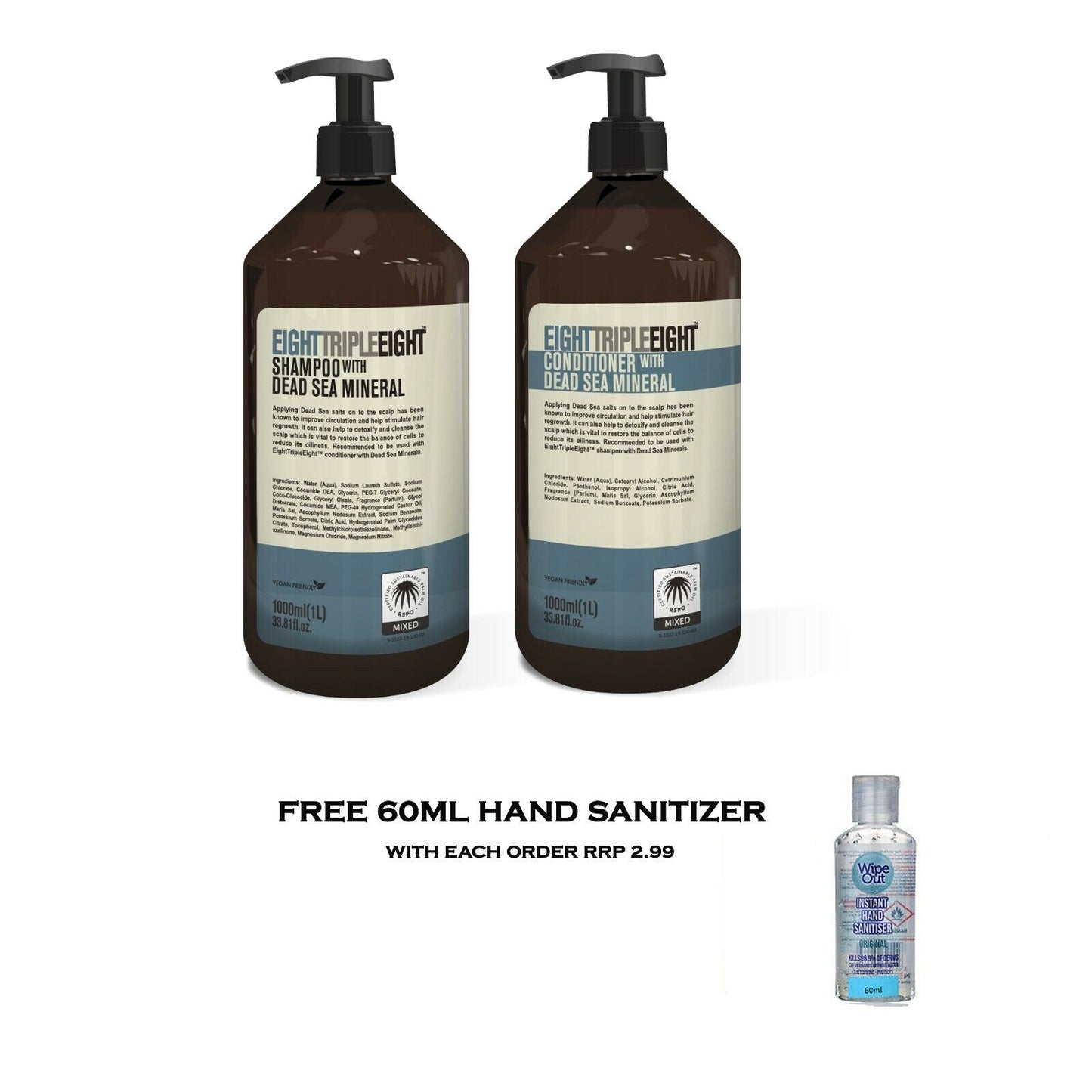 EightTripleEight Dead Sea Mineral Hair Care Set- 1L Shampoo & 1L Conditioner