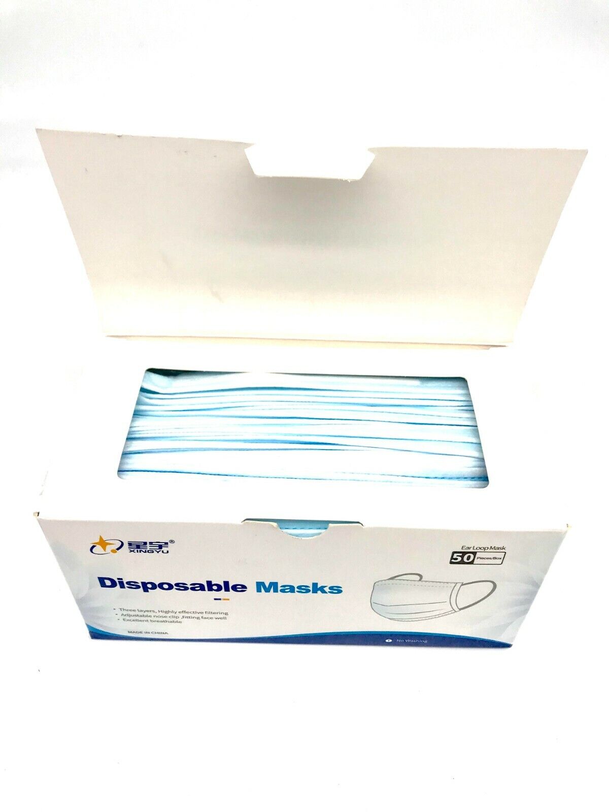 50 Pack Disposable Face mask 3 Ply Filtration non woven material