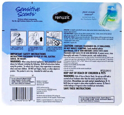 Renuzit Pure Ocean Breeze Air Freshener (3x Refills) Fits Airwick/Glade