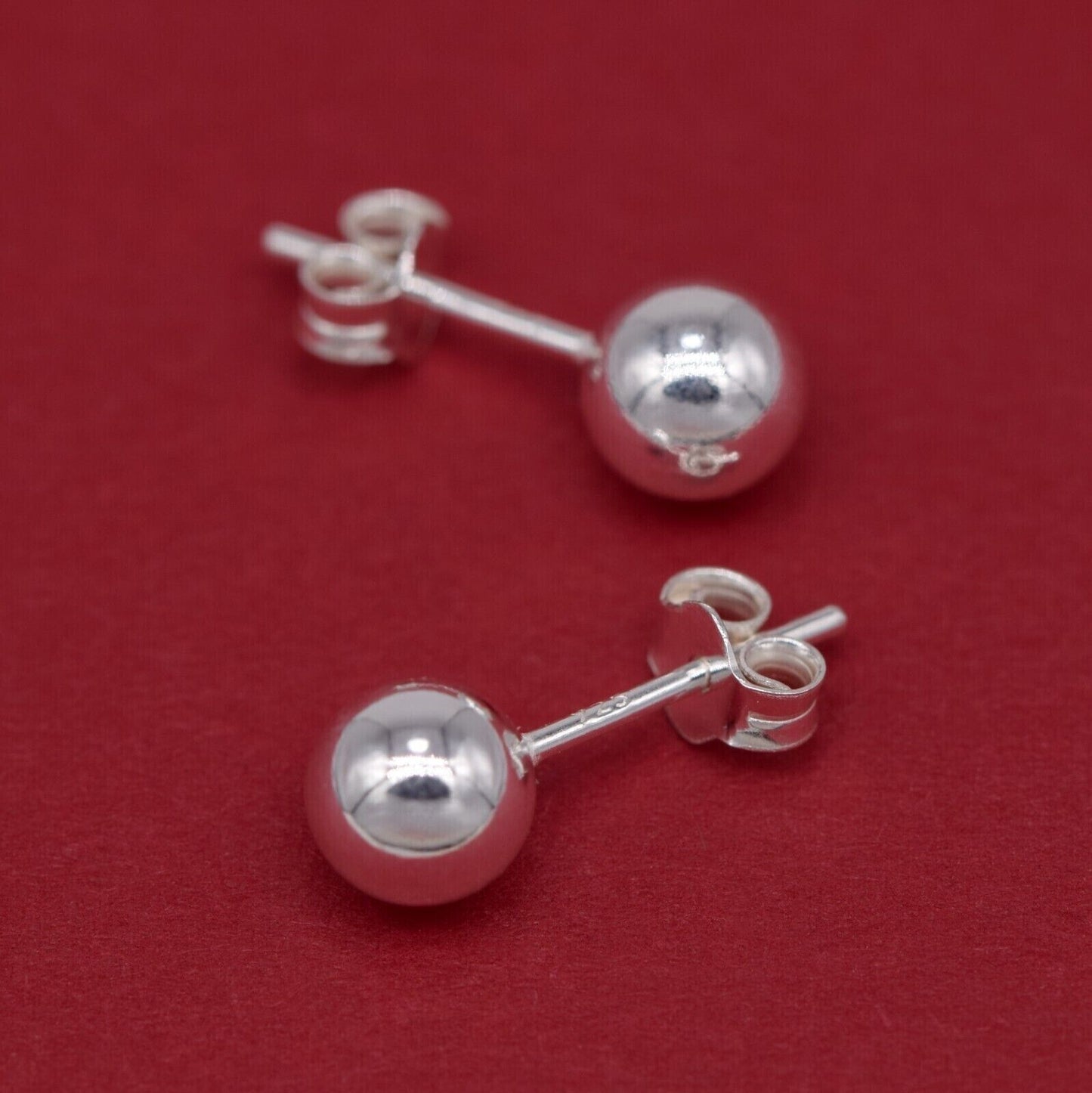 Genuine 925 Sterling Silver 6mm Plain Polished Ball Studs/Earrings