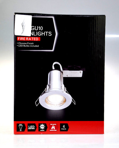 8 x CHROME Fire Fixed Rated LED GU10 Recessed Ceiling Spotlights Downlights 4w