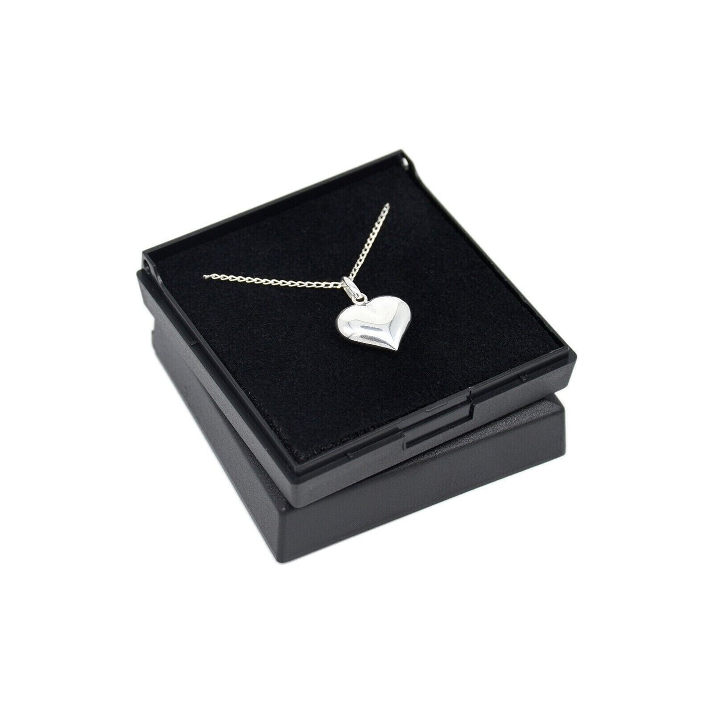Genuine 925 Sterling Silver Puffed Heart Necklace In Gift Box