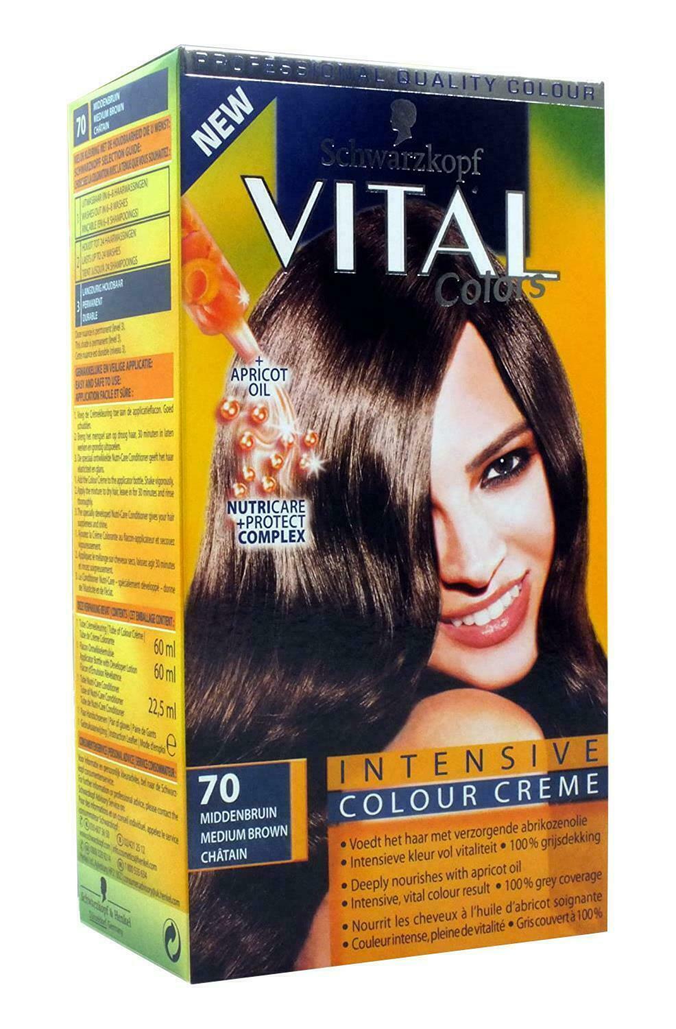 3 X Schwarzkopf Vital Colours Medium Brown 70 Hair Dye 3 pack