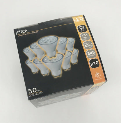 TCP GU10 345lm 4.1 W 50W Warm White 3000K SILVER FINISH Spotlight Bulbs 10 Pack