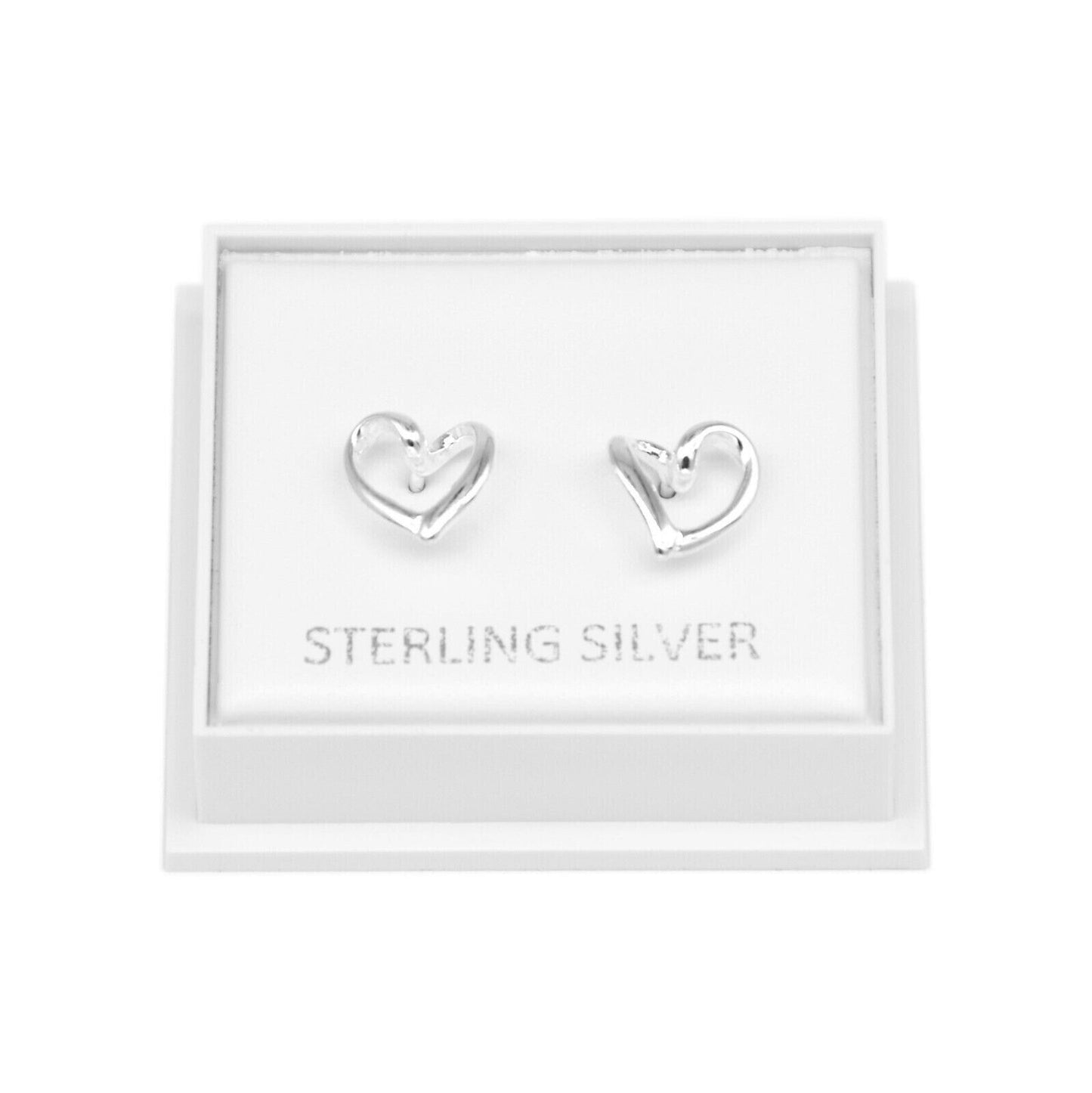 Genuine 925 Sterling Silver Open Heart Studs/Earrings In Gift Box