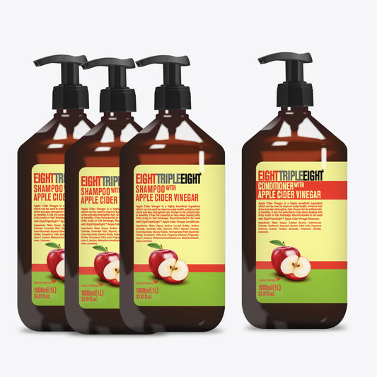 EightTripleEight Apple Cider Vinegar Hair  3x Shampoo & 1x Conditioner 1 Litre