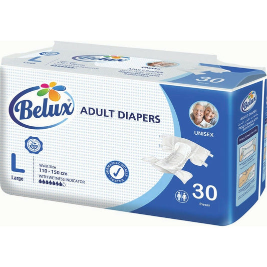 Belux Adult Incontinence Diapers/Nappies Unisex Waist 110-115cm Large (30 Pack)