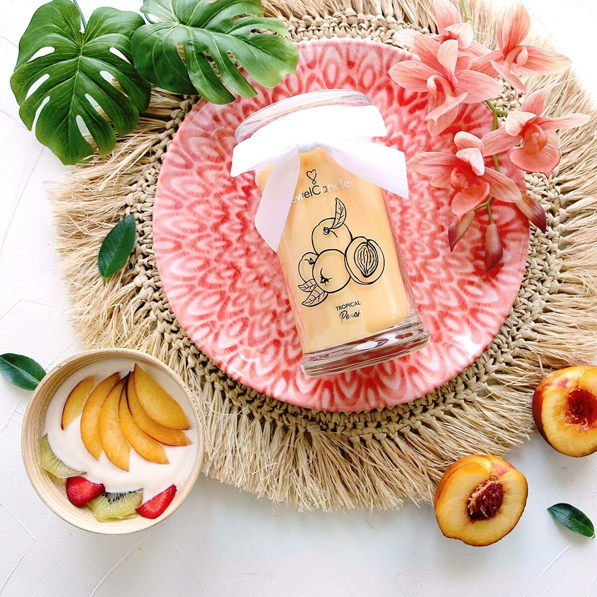 Jewelcandle Tropical Peach Scented Candle Jar Stainless Sliver Pendant Jewelry