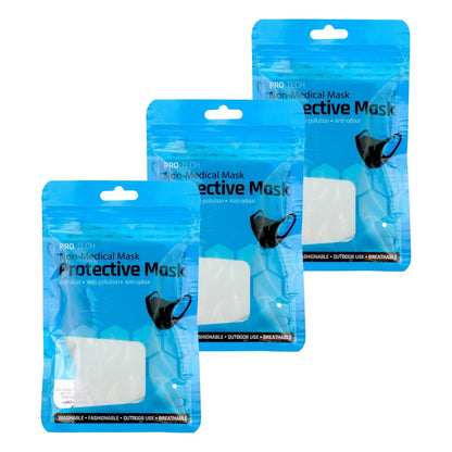 3x ProTech NonMedical PROTECTIVE MASKS Machine Washable Reusable WHITE NO FILTER