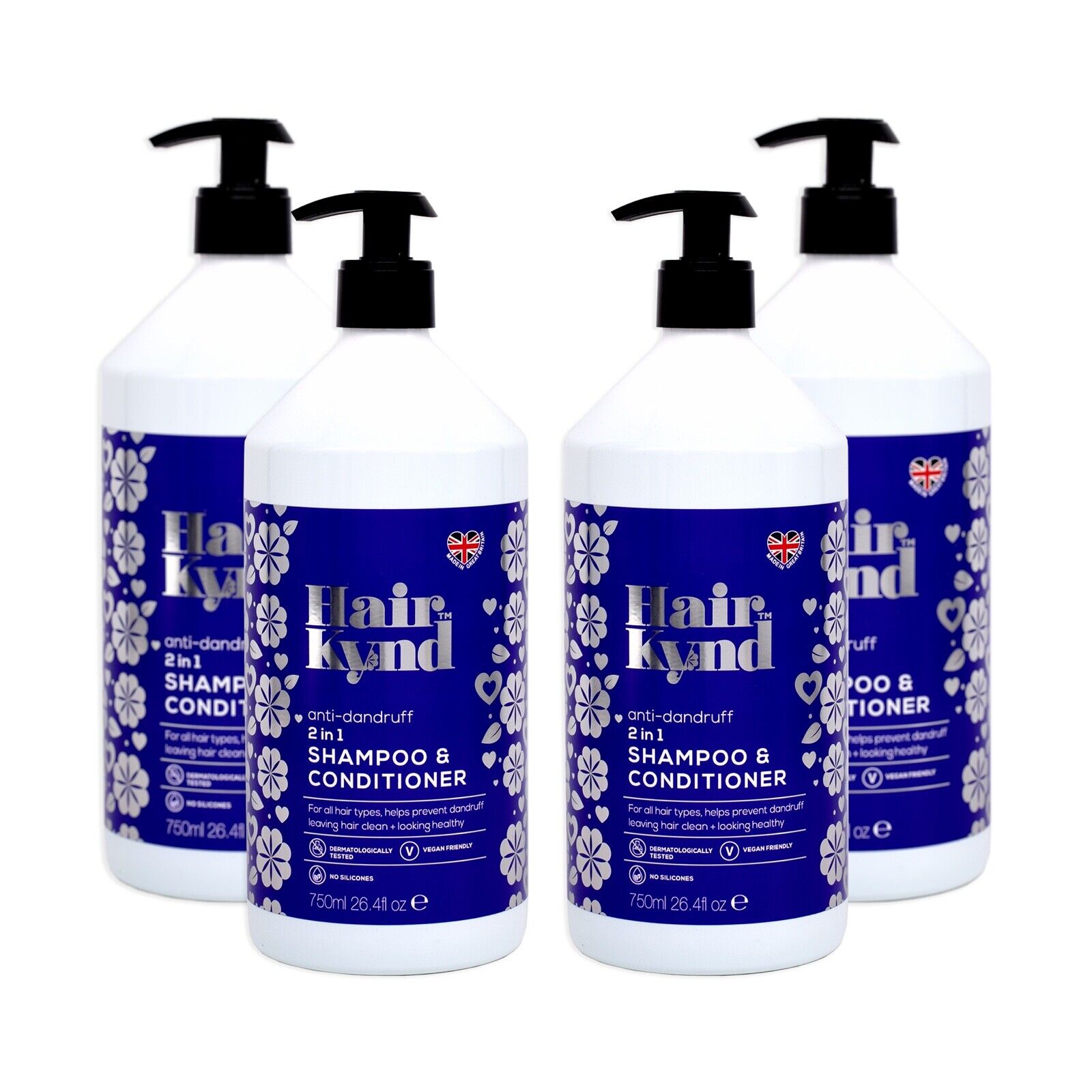 4x HairKynd Anti-Dandruff 2in1 Shampoo & Conditioner 750ml