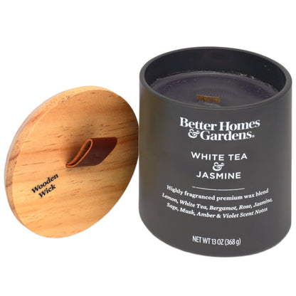 Better Homes & Garden White Tea & Jasmine Wooden Wick Ceramic Candle Jar 368g