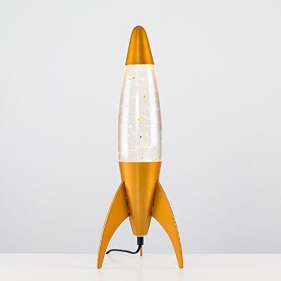 Large Novelty Retro Sensory Motion Rocket Glitter Lamp in a Gold Finish - 50cm
