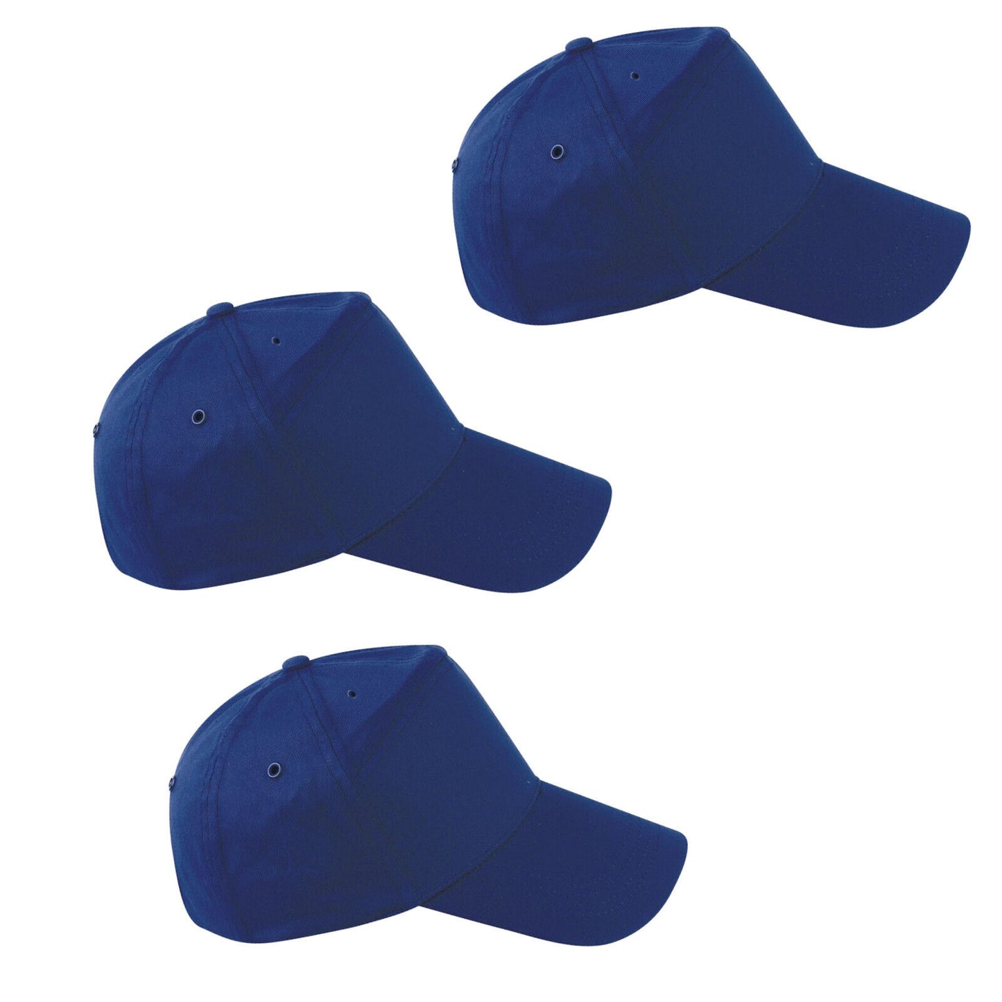 3x Mens Womens 100% Cotton Adjustable Royal Blue Rapper Cap Peak Sport Summer