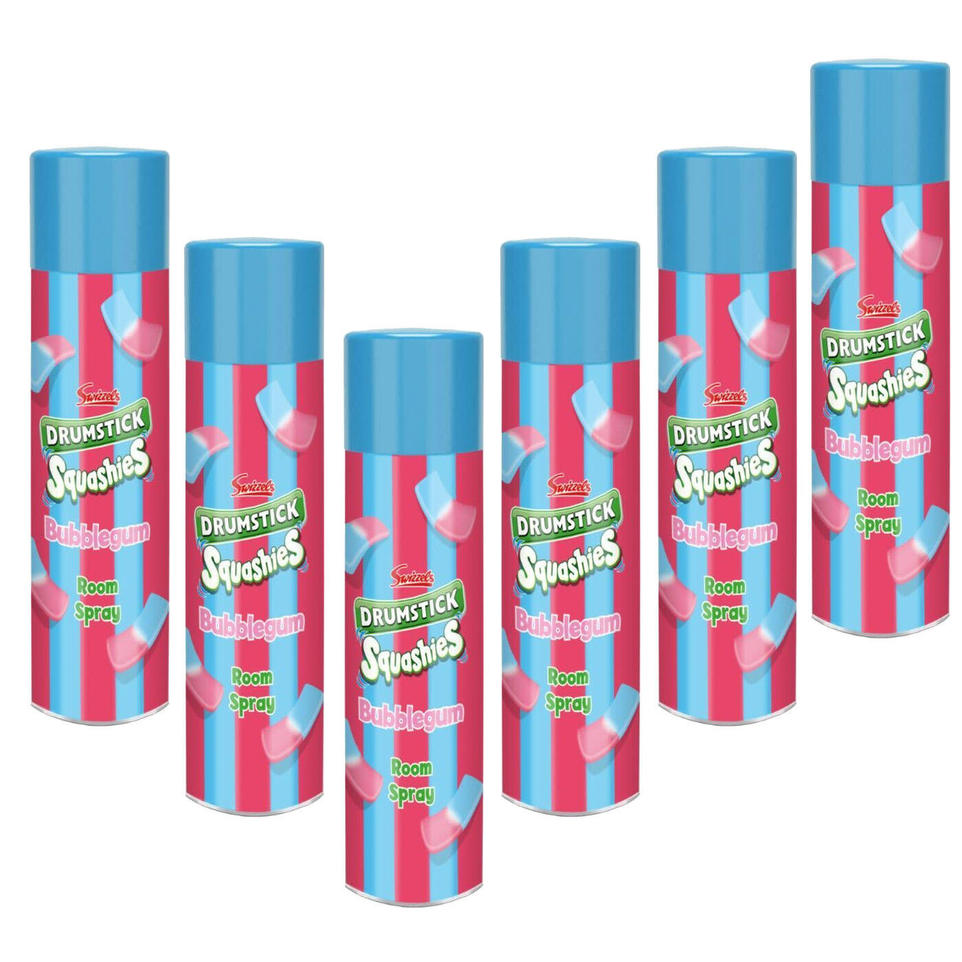 6x SWIZZELS DRUMSTICK SQUASHIES BUBBLEGUM AIR FRESHENER ROOM SPRAY 300ml
