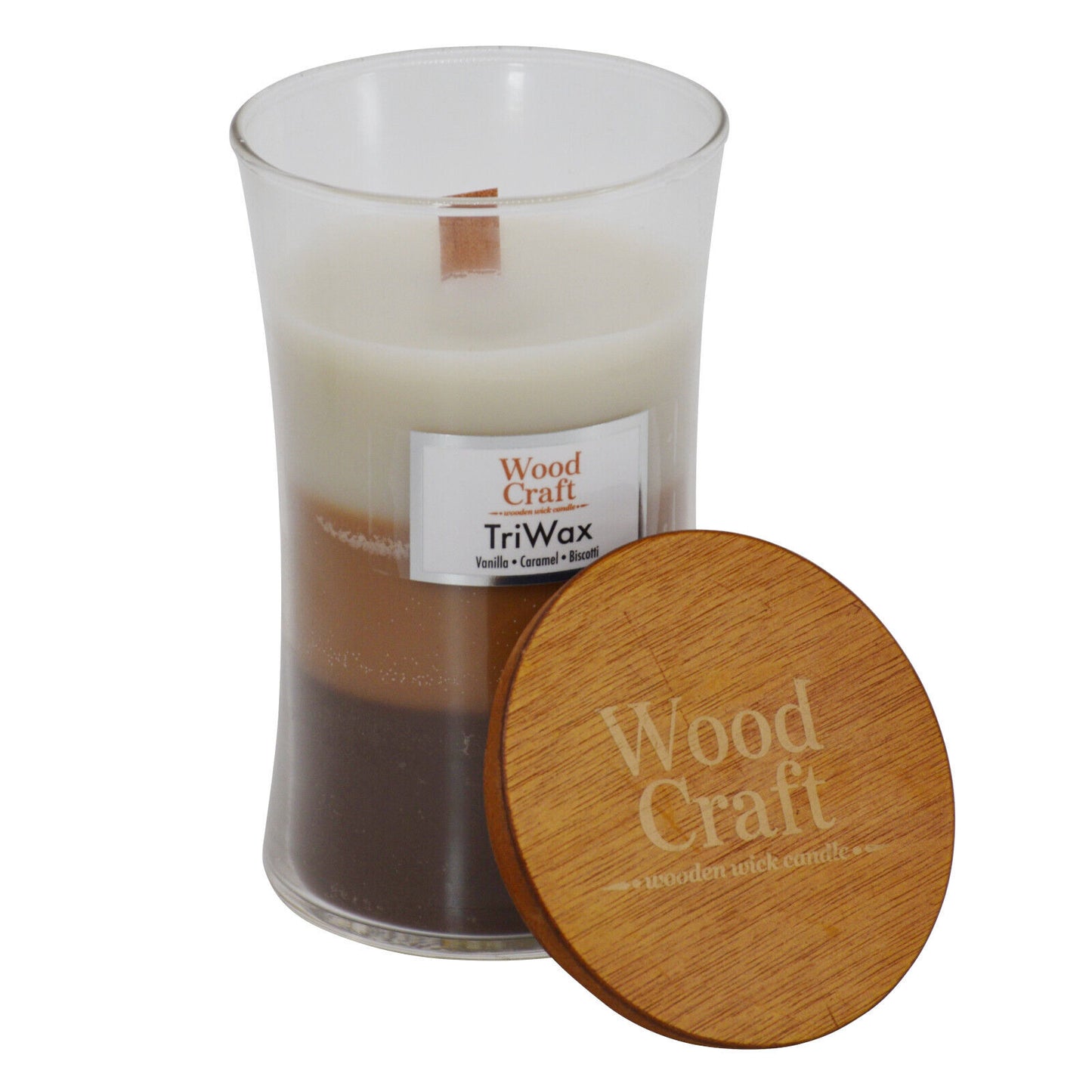 3x Woodcraft Large Hourglass Crackling Wooden Wick Scented Candle 595g/145 Hour