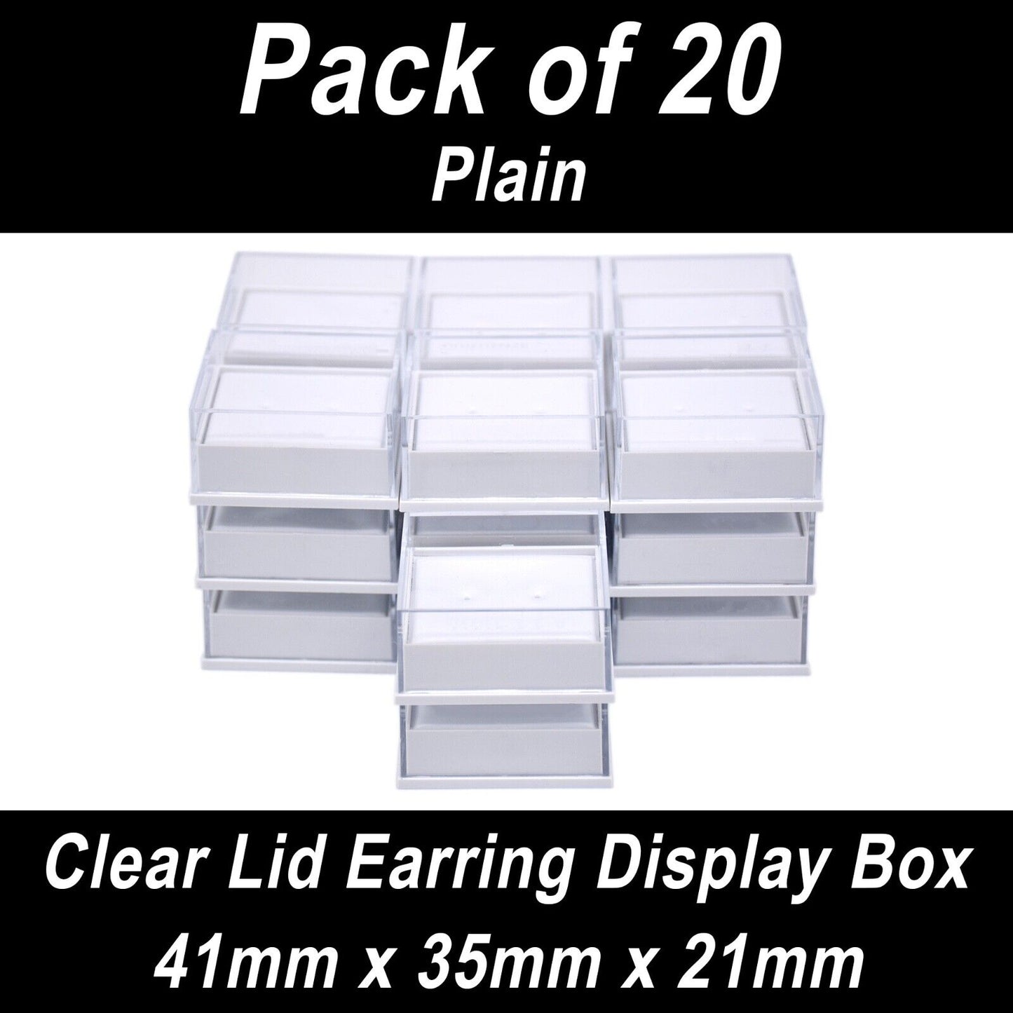 20x Clear Lid Earring Display Boxes Plain Pad 41 x 35 x 21 mm