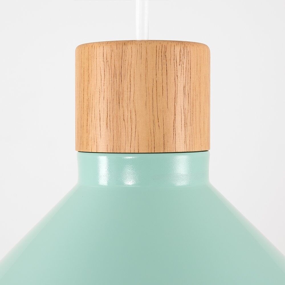 Modern Gloss Duck Egg Blue Metal and Wood Tapered Ceiling Pendant Light Shade