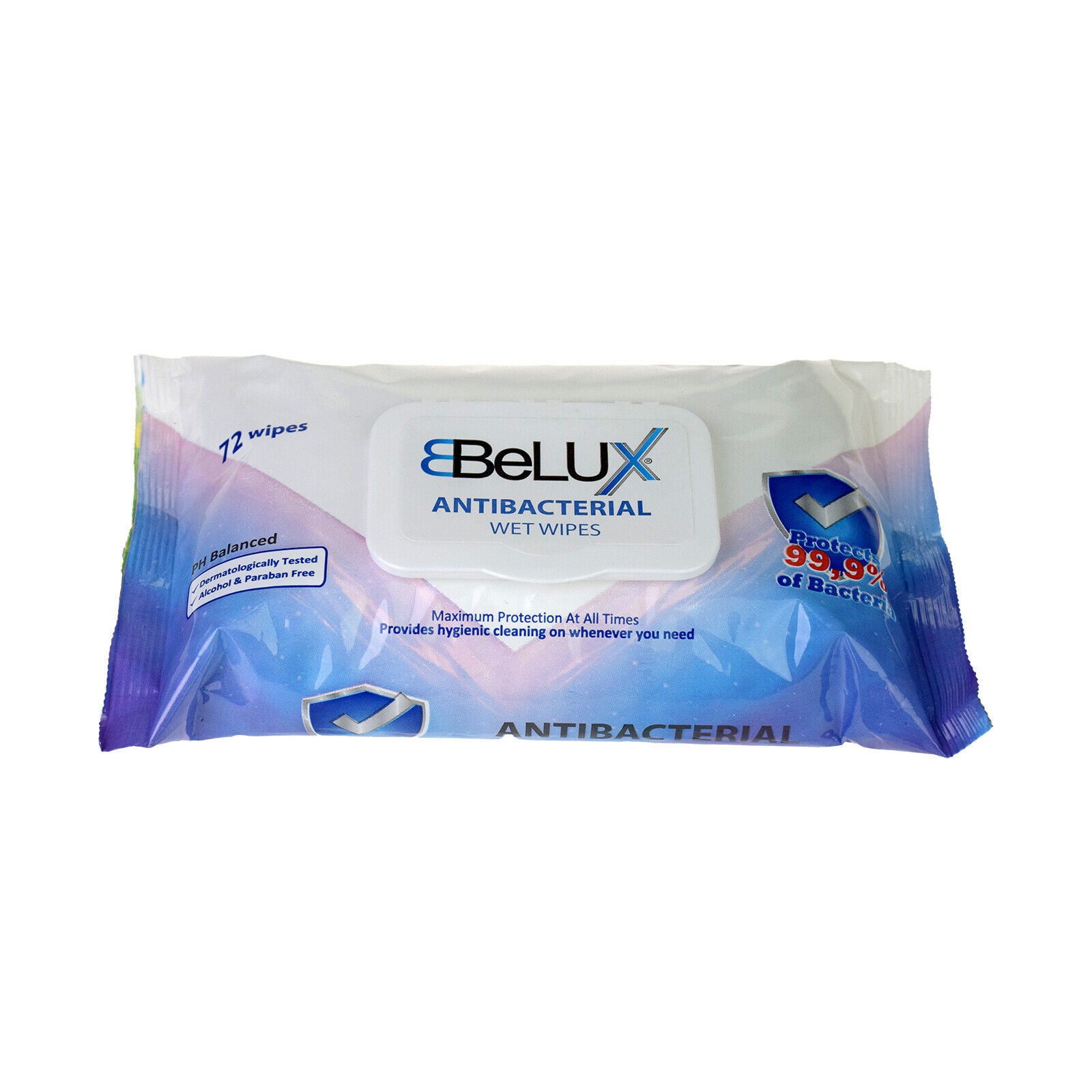3 X BELUX ANTIBACTERIAL WET WIPES KILLS 99.9% OF GERMS (72 WIPES PER PACK)
