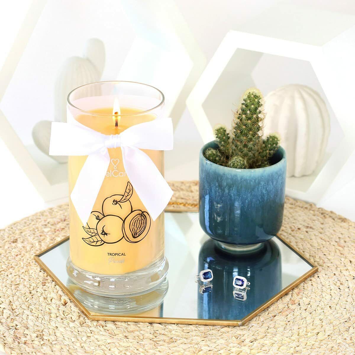 Jewelcandle Tropical Peach Scented Candle Jar Stainless Sliver Pendant Jewelry