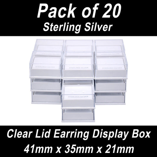 20x Clear Lid Earring Display Boxes Sterling Silver Embossed 41 x 35 x 21 mm