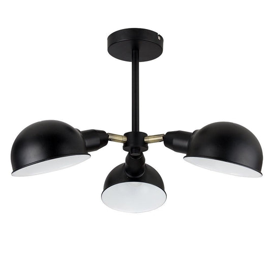 Retro Style 3 Way Satin Black Antique Brass Metal Ceiling Light Fitting