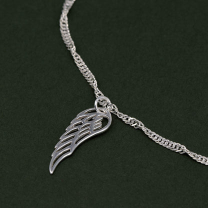 Genuine 925 Sterling Silver 10" Singapore Chain Anklet With Feather Pendant