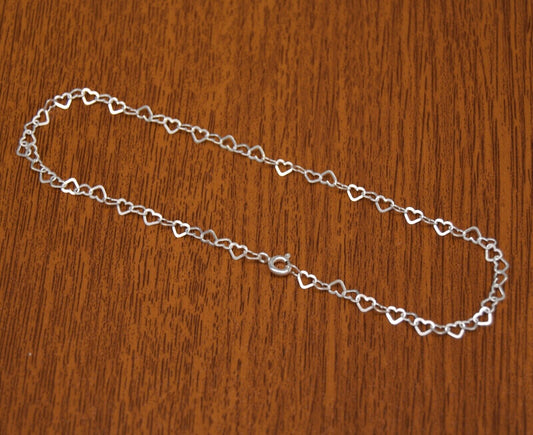 Genuine 925 Sterling Silver Link of Hearts Anklet